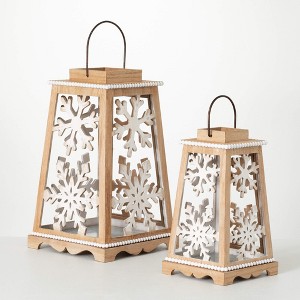 13.5"H and 18"H Sullivans Beaded Snowflake Lantern - Set of 2, White - 1 of 4