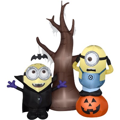 Gemmy Airblown Inflatable Minions w/Tree and Pumpkin Scene Universal, 5.5 ft Tall, Multicolored