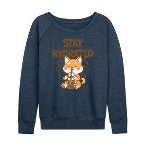 Women's - Instant Message - Stay Hydrated Shiba Inu Lightweight French Terry Wide Neck Long Sleeve Graphic Shirt - 1 of 4