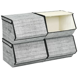 Costway Large Stackable Bins Cubes W/Lids Storage Organizers W/Linen&Oxford Fabric 4Sets - 1 of 4