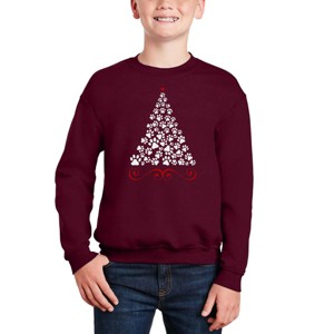 LA Pop Art Paw Christmas Tree - Boy's Word Art Crewneck Sweatshirt - 1 of 4