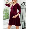 Clearlove Women's Velvet Maternity V-Neck A-Line Dress Stretchy Nursing Gown Elegant Bump Flowy Maxi - 3 of 4