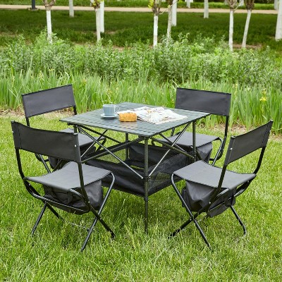 Sevobal Outdoor Portable Chairs 5PCS Folding Table and Chair Set with Storage Bag for Patio Garden Backyard Poolside, Black, 27.56"*27.56"*27.56"