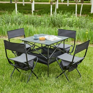 Sevobal Outdoor Portable Chairs 5PCS Folding Table and Chair Set with Storage Bag for Patio Garden Backyard Poolside, Black, 27.56"*27.56"*27.56" - 1 of 4