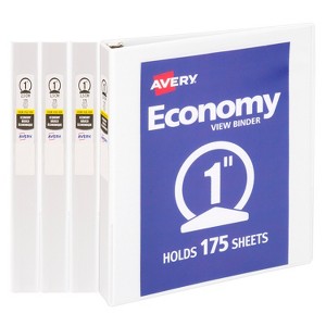 Avery Economy View 3 Ring Binders, 1 Inch Round Rings, 4 White Binders (46042) - 1 of 4