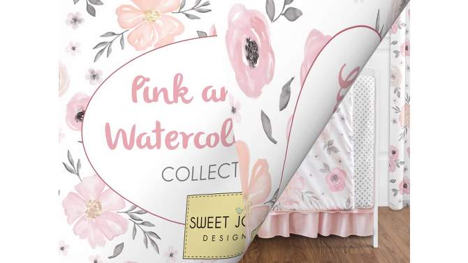 4pc Watercolor Floral Queen Kids&#39; Sheet Set Pink and Gray - Sweet Jojo Designs, 2 of 5, play video