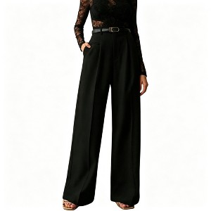Women's High Waist Pleated Wide Leg Dress Pants, Tailored Business Casual Office Trousers Black L : Target