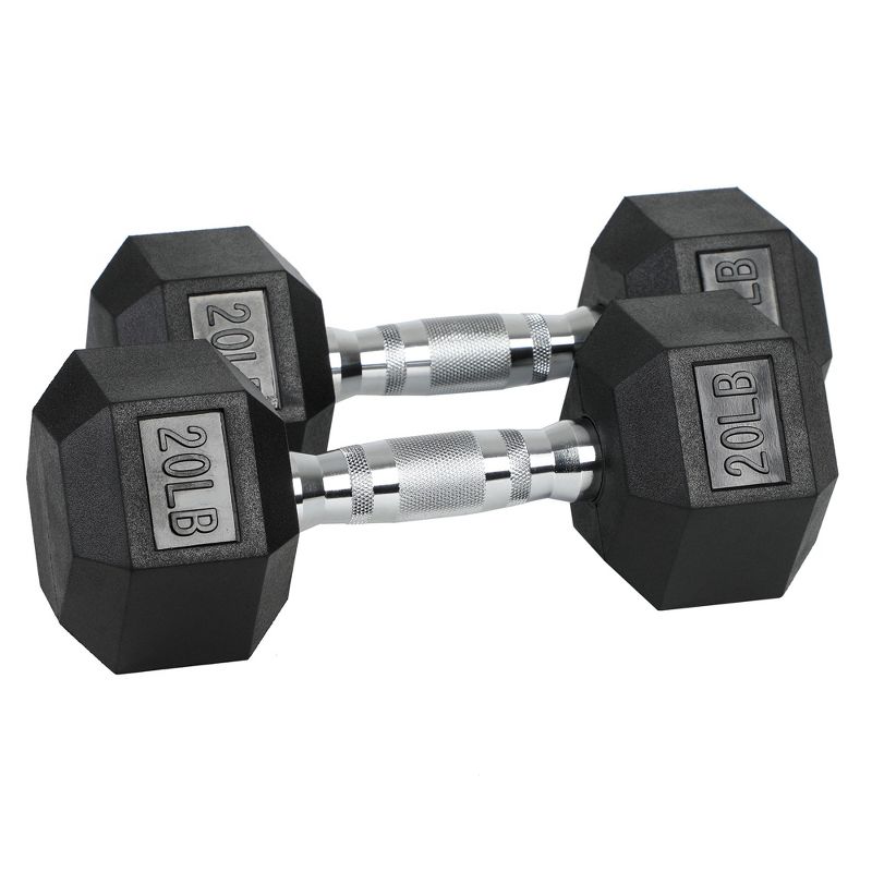 HolaHatha Iron Hexagonal Cast Exercise Dumbbell Free Weight with Contoured Textured Grip for Home Gym Exercise and Strength Training, 20 Pounds, 1 of 7