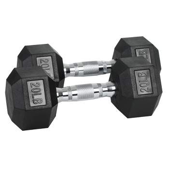 HolaHatha Iron Hexagonal Cast Exercise Dumbbell Free Weight with Contoured Textured Grip for Home Gym Exercise and Strength Training, 20 Pounds