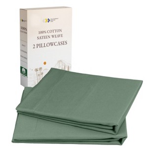 100% Cotton Pillow Cases Set of 2 Soft & Cooling Sateen Weave by California Design Den - 1 of 4
