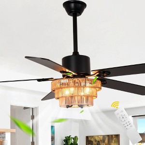 Bella Depot 52" Bohemia Black Ceiling Fan with Light and Remote 6-speed Rustic Caged Ceiling Fan - 1 of 4