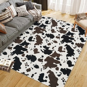 Adult Women Brown Highland Cow Print Rug for Boys Girls, Western Room Decor Carpet,Milk Cow Print Washable Decorative Rug for Living Room - 1 of 4