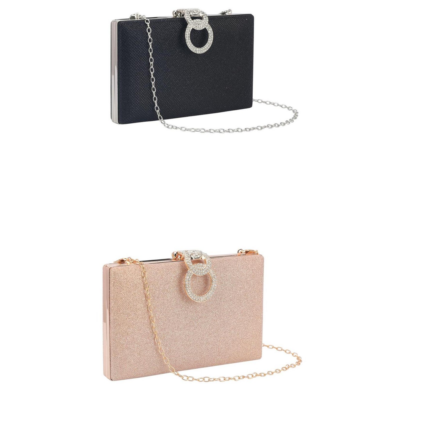 Женские клатчи INSPIRE CHIC 2 Packs Clutch Purses for Women Rhinestone Party Prom Evening Handbag with Chain Black/Rose Gold, цвет: Чёрный — фото 1