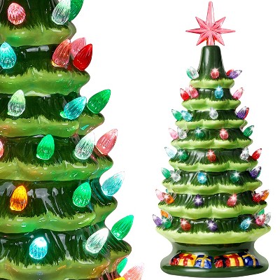 Joyfy Ceramic Christmas Tree, 15''/7'' Hand-Painted Tabletop Xmas Tree with Extra Clear Top Star, Christmas Decorations Indoor
