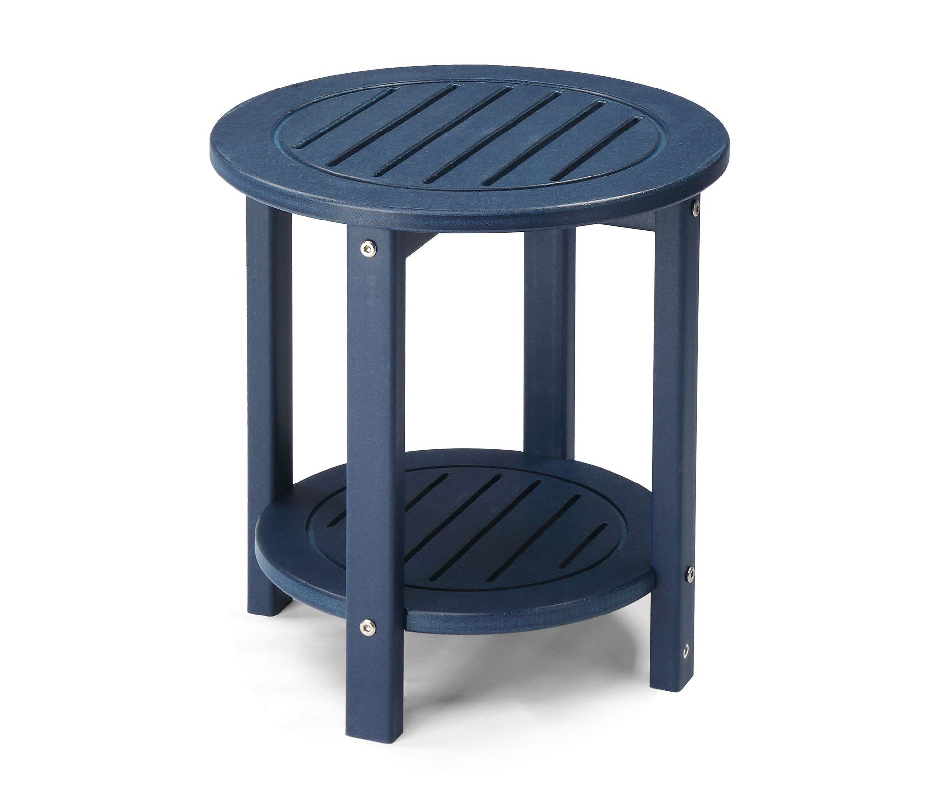 Karl Home | 16-Inch Navy Blue Round Double-Layer HDPE Side Table