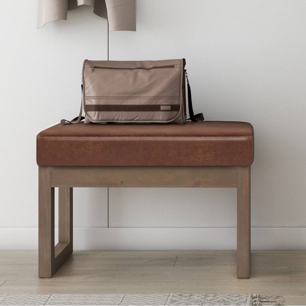 Photos - Pouffe / Bench WyndenHall 27" Small Madison Contemporary Modern Rectangle Ottoman Bench Distressed Saddle Brown: Upholstered Pine Frame, Mo