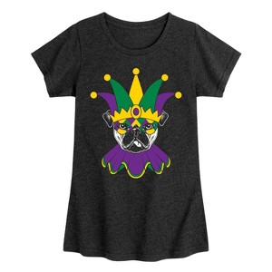 Girls' - Instant Message - Mardi Gras Pug Fitted Short Sleeve Graphic T-Shirt - 1 of 4