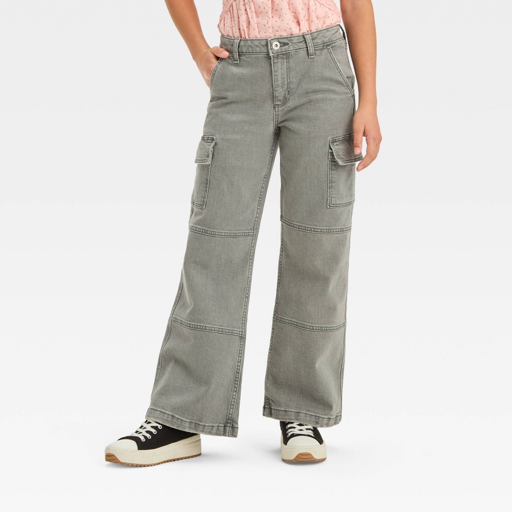Girls' Mid-Rise Wide Leg Cargo Pant - art class™ Gray 18