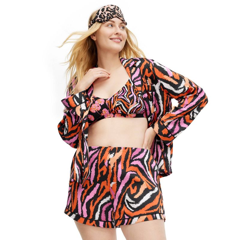 Women's 2pc Long Sleeve Notch Collar Top and Shorts Disco Zebra Pink Pajama Set - DVF for Target, 3 of 11