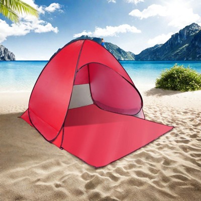 FURNIinspire Camping Tents Pop Up Beach Tent Sun Shade Shelter For Outdoor Beach Camping, Waterproof Tent Canopy, Red, 64.96"*59.06"*43.3"