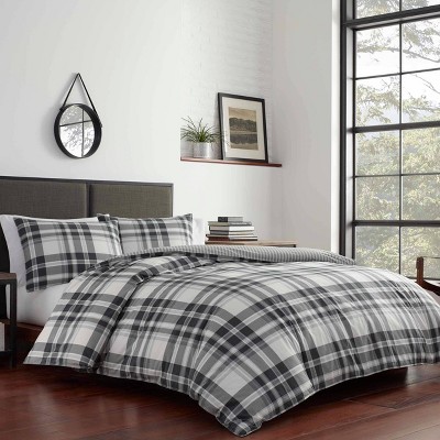 Full White Cotton Reversible Plaid Comforter Set