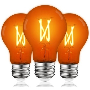 Luxrite A19 LED Orange Edison Light Bulb, 4.5W=60W Equivalent, Clear Glass Filament, UL Listed, Indoor Outdoor, Porch, E26 Standard Base 3 Pack - 1 of 4