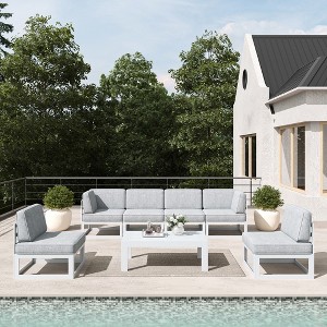 LayinSun 7-Piece Large Outdoor Modular L-Shaped Sectional Set with Coffee Table - 1 of 4