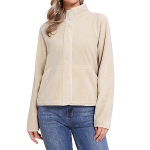 INSPIRE CHIC Women's Button Down Lightweight Long Sleeve Fall Crop Fleece Jacket with Pockets - 1 of 4