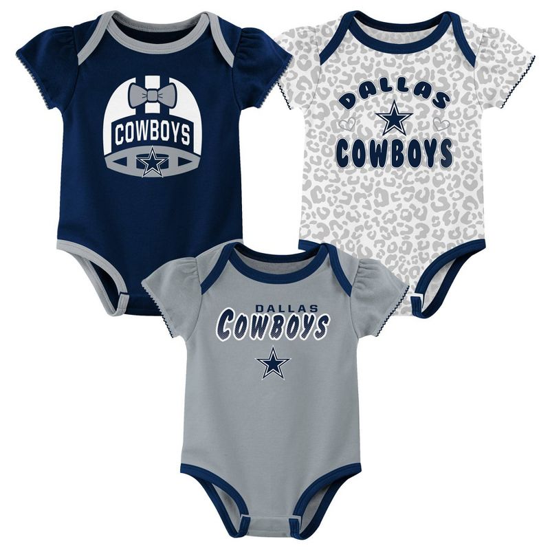 NFL Dallas Cowboys Baby Girls&#39; 3pk Onesies, 1 of 5