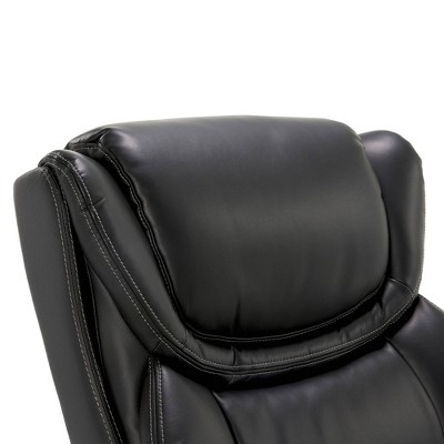 Black Leather Ergonomic Executive Office Chair with Wood Base