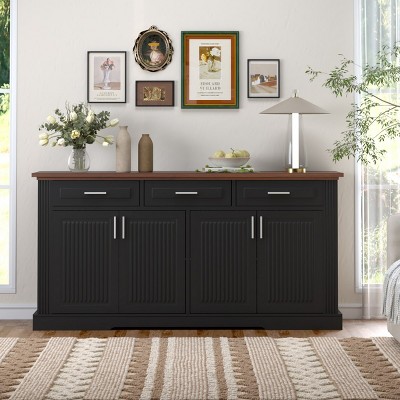 Panipeachy 63" Modern Fluted Sideboard Buffet Cabinet, 4 Doors and 3 Drawers, Black Kitchen and Dining Storage Cabinet for Living Room or Entryway — фото 2