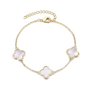 Adornia 14k Yellow Gold Plated White Mother of Pearl Clover Station Bracelet - 1 of 4