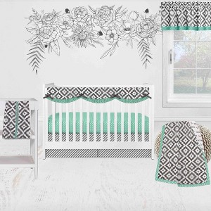 Bacati - Love Gray Mint 6 pc Crib Bedding Set with Long Rail Guard Cover - 1 of 4