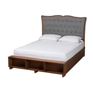 Baxton Studio King Irena Fabric and Wood Platform Storage Bed Gray/Walnut Brown: Upholstered Headboard, 4 Drawers - 1 of 4
