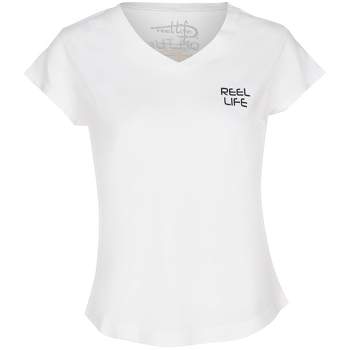 Reel Life Women's Ocean Washed Sassy Palm V-Neck T-Shirt - White XL