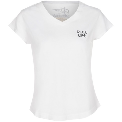 Reel Life Women's Ocean Washed Hibiscus Lines V-neck T-shirt