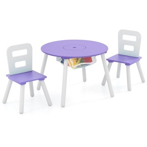 Infans Kids Wooden Round Table & 2 Chair Set w/ Center Mesh Storage Purple - 1 of 4