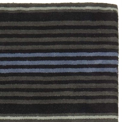 Wrought Iron and Blue Striped Wool 9' x 12' Rug