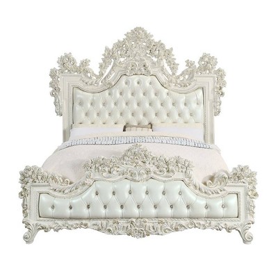 Adara King White Faux Leather Upholstered Bed with Tufted Headboard