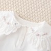 MyKids-USA Autumn New Arrival Girls Peter Pan Collar Short Sleeves Solid Color Floral Pattern Embroidery Top Shirt - 3 of 4