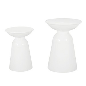 Vynxaria Patio End Tables - Set of 2, White Flared Design, Modern Outdoor Side Tables - 1 of 4