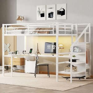 NicBex Twin XL/Full/Queen Size Loft Bed with Desk,Step Ladder,Shelves,LED,Wardrobe&Charging Station,Versatile Gaming Loft Bed for Gamers,Off-White - 1 of 4