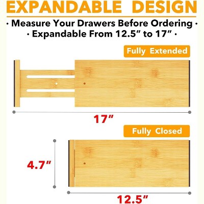 Natural Bamboo Adjustable Dresser Drawer Dividers, 4-Pack