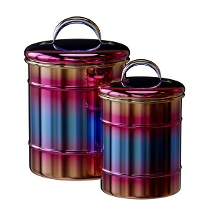 Amici Home Rainbow Metal Canisters, Set of 2 - 38 oz & 64 oz Ultraviolet Storage Jars with Airtight Rubber Seal and Handle Lid - Food Containers - 1 of 4
