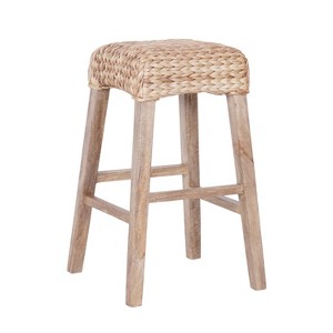 JONATHAN Y Maui Rustic Bohemian Hyacinth/Wood Backless Bar Stool, Brown Wash Woven Seat with Natural Wood Frame - 1 of 4