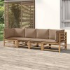 vidaXL 4-Piece Bamboo Patio Lounge Set - Taupe Cushions, Weather-Resistant, Farmhouse-Style, Outdoor Furniture for Garden, Backyard, Patio, Deck - 2 of 4