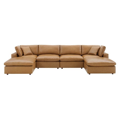 U Shaped Sectional Sofa Set, Vegan Leather Couch With Chaise