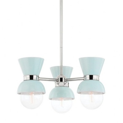 Mitzi Gillian 3 - Light Semi-Flush Mount in  Polished Nickel/Ceramic Gloss Robins Egg Blue