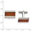 Black Bow Jewelry Men's Stainless Steel and Red Wood Inlay Rectangular Cuff Links - 2 of 3