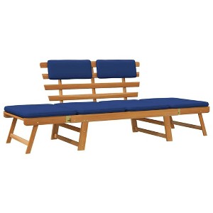 vidaXL 2-in-1 Convertible Bench, Patio Daybed, Solid Acacia Wood, Brown Frame & Blue Cushion - 1 of 4